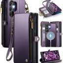 Defencase for Samsung Galaxy S23 Ultra Magnetic Wallet Case Compatible with Magsafe with RFID Blocking Zipper & Card Holder Women, PU Leather Detachable Phone Case for Galaxy S23 Ultra 6.8", Purple