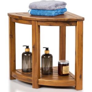 Upolana Teak Shower Stool, 18" Corner Shower Benches for Inside Shower Bathroom Wood Shower Seat with Storage Shelf Waterproof - S35796