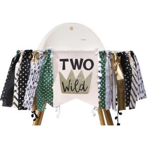 Wild Safari Highchair Banner - Jungle Party Decor for 2nd Birthday Boy, Woodland Birthday High Chair Banner, Photo Props