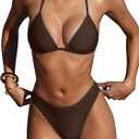 SUUKSESS Women Sexy Thong String 2 Piece Bikini Set Cheeky Halter Swimsuit, 6-8