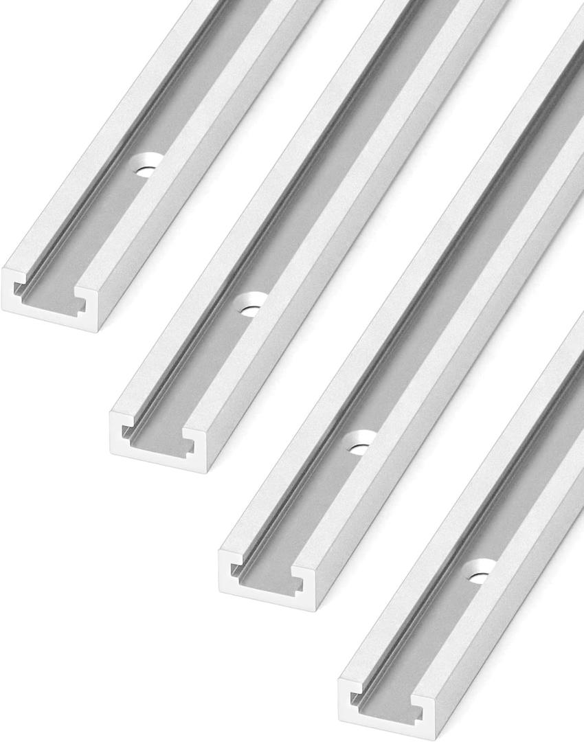 QWORK Aluminum T Track, 4 Pack 36 Inch Universal Double Cut Profile T Track, with Predrilled Holes & Screws, for Drill Press Table, Router Table