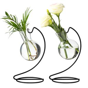 Desktop Glass Plant Propagation Station with Metal Stand,Tabletop Plant Terrarium,Hydroponics Vase for Propagating Hydroponic Office Garden Home Decor, for Weddings, Centerpieces (6)