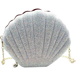 AIBEARTY Cute Seashell Shape Crossbody Purse Small Shoulder Bag with Chain for Women Little Girls (Sequin White)