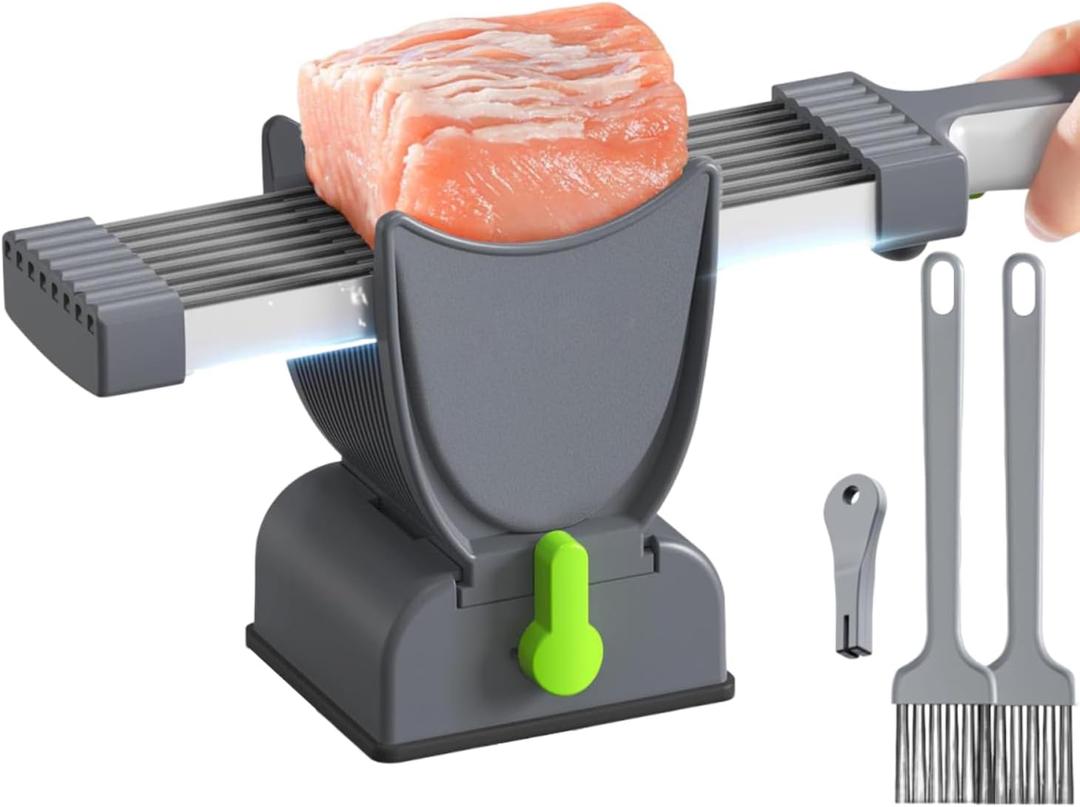 Fresh Meat Slicer & Cleaver Set  Adjustable 2mm/4mm Thickness 17 Blade Manual Meat Slicer for Beef, Pork, Chicken  Slice, Shred, Dice  Home Cooking, BBQ, Jerky, Hot Pot