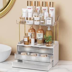 Bathroom Organizers and Storage, Makeup Organizer (Sturdy Durable Attractive), Ideal for Vanity, Countertop, Counter, Perfume, Skincare, Cabinet, Cosmetic, Dresser Organizer (White) (3 Drawers)