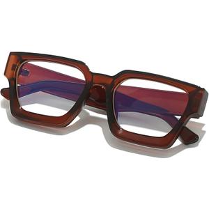 AIEYEZO Square Thick Frame Glasses for Women Men Fashion Blue Light Glasses Trendy Chic Computer Eyeglasses (Brown)