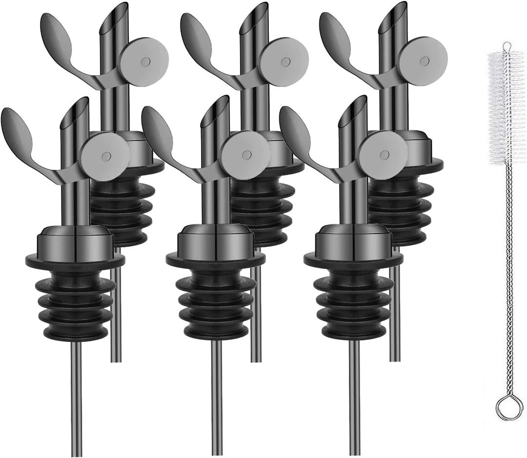 WAFJAMF Weighted Stainless Steel Bottle Pourers, Auto Flip Feature Self Closing Olive Oil Dispenser Spout with 1 Cleaning Brush, Liquor Pour Spouts for Pours Liquid, Olive Oil, Wine (Black-6Pcs) WAFJAMF Weighted Stainless Steel Bottle Pourers, Auto Flip Feature Self Closing Olive Oil Dispenser Spout with 1 Cleaning Brush, Liquor Pour Spouts for Pours Liquid, Olive Oil, Wine (Black-6Pcs)