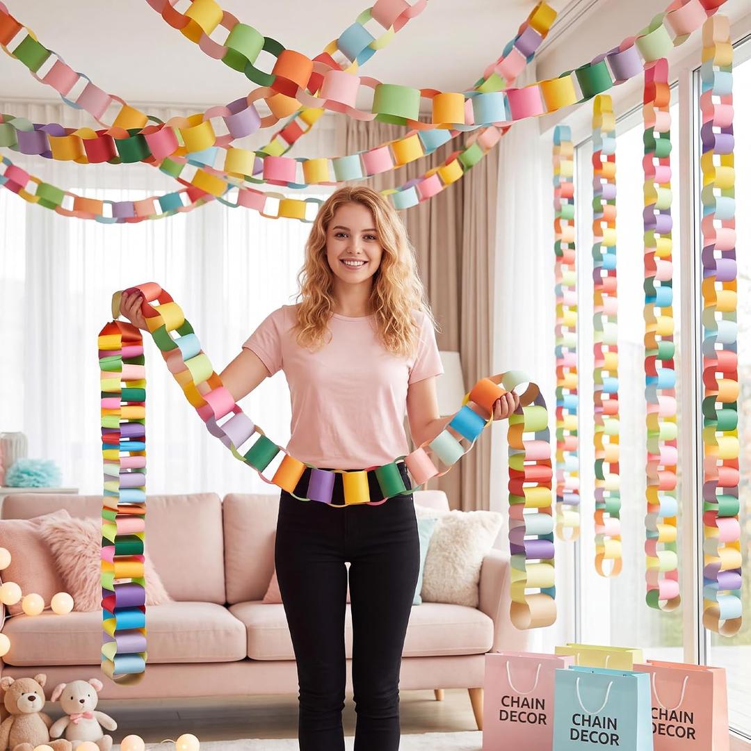 300 Sheet Pastel Paper Chain Garland DIY Construction Decoration | 15.7 x 4 in, Create Colorful DIY Paper Strips for Birthdays, Classrooms, Baby Showers and Seasonal Party Decorating