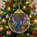 2 x Dragon Christmas Ornaments for Tree Decoration, 2.75in Glass Decorative Hanging Ornaments, Xmas Tree Dragon Decor, Holiday Presents, Gift Exchange Ideas (Aurora Violetwing)