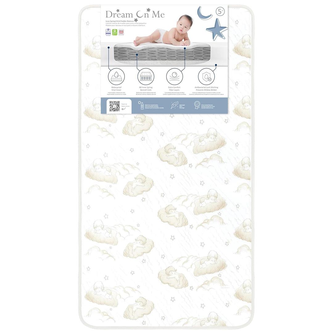 Dream On Me Twilight 5” 88 Coil Inner Spring Crib And Toddler Mattress, Greenguard Gold Certified, Waterproof Vinyl Cover, Made In The U.S.A, Support And Comfort