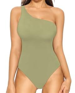 MANGOPOP Women's One Shoulder Tank Top Bodysuit Sexy Sleeveless Backless Body Suits Off Shoulder Going Out Tops, XL