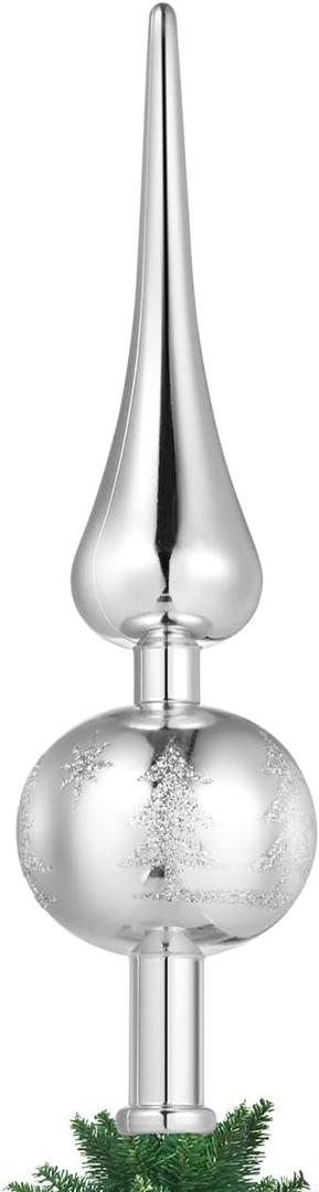 Toddmomy 1pcs Vintage Christmas Tree Topper, Plastic Spherical Xmas Tree Topper Mid Century Christmas Ornaments for Indoor Office New Year Holiday Tree Decoration, Silver