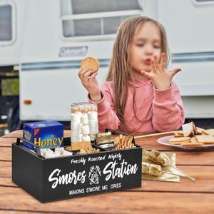 Wooden S'mores Station, S'mores Caddy Bar Holder with Handles for Counter, Farmhouse Smores Serving Tray for Kitchen, Smores Maker Box Tabletop for Smores Kit, Camping Decor Smores Supplies Container Wooden S'mores Station, S'mores Caddy Bar Holder with Handles for Counter, Farmhouse Smores Serving Tray for Kitchen, Smores Maker Box Tabletop for Smores Kit, Camping Decor Smores Supplies Container