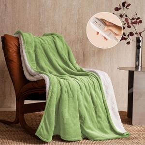 JET'S HOME Heated Blanket 50"x60" - ETL&FCC Certified Flannel Electric Blanket Machine Washable Heating Throw with 5 Heating Levels 3 Hours Auto-Off Overheating Protection Gift for Family(Bud Green)