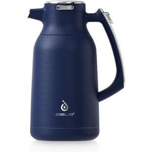 IDEUS Thermal Coffee Carafe 68oz (2,000ml), Stainless Steel Double Wall Insulated Vacuum Flask, Water Jug Coffee Server and Beverage Dispenser, Heat and Cold Retention (Navy Blue, 68oz (2,000ml))
