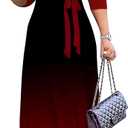 PinkPatty Women's Gradient Maxi Dress 3/4 Sleeves V Neck Cocktail Party Dress Belted Wrap Dresses 3XL