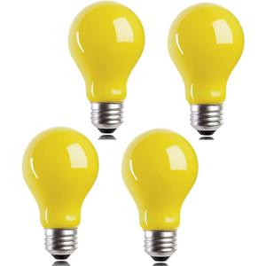 4 Packs 3W A19 LED Bug Light Bulbs Yellow LED Bulbs E26 Outdoor Bug Light Bulb 25W Equivalent 2000K Amber Glow Bug Light Bulb Night Light for Bedroom Garden Patio Porch Backyard Hallway