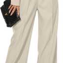 Women Office Wide High Waist Pants Loose Fit Elastic Waist Pleated Front Trousers for Work Casual (XS)
