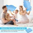 Hahafelt Cooling Cervical Neck Pillowcase Cover (Only Pillow Case) Ergonomic Pillowcase with Zipper Breathable Contour Pillow Cover for Side Back Stomach Sleepers(Blue, Queen Size)