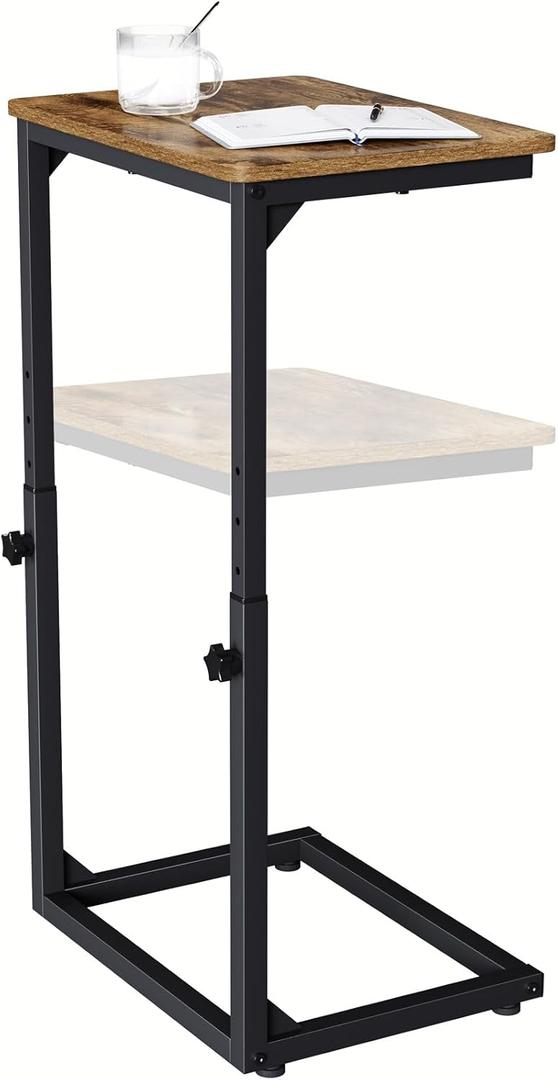 Adjustable C-Shaped End Table, Small Side Table for Couch, Sofa TV Tray Table for Living Room, Bedroom, Bedside ET-SA-BRW1