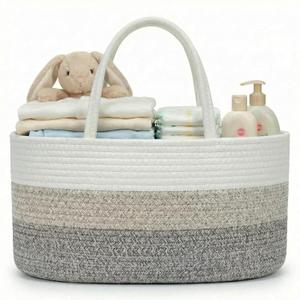 luxury little Diaper Caddy Organizer, Large Cotton Rope Nursery Baby Basket, Changing Table Organizer for Baby Diaper Storage, Portable Car Organizer Removable Divider (Gradient Brown, Large)