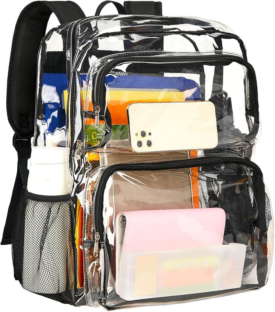 Vorspack Clear Backpack Heavy Duty - Extra Large Clear Bookbag Transparent Backpacks See Through Backpack for College Work Travel Festival - Black