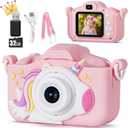 KIZJORYA X5 Kids Digital Camera, Pink, Unisex, 32GB SD Card, 8X Digital Zoom, Auto Focus, Cute Frames, Film Filters, Easy to Use, Durable Design