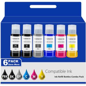 552 Ink Refill Bottles 6 Pack Replacement for Epson Ecotank Photo ET-8550 ET-8500 ET8550 ET8500 8550 8500 Printer, Compatible for T552 Dye Ink Black, Photo Black, Cyan, Magenta, Yellow, Gray