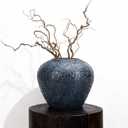 Rustic Blue Ceramic Vase, 7.9" Vintage Terracotta Pottery Vase for Living Room, Table Centerpieces, Wide Mouth Blue Vases for Home Decor, Farmhouse Kitchen Decor, Decorative Navy Vase for Flowers