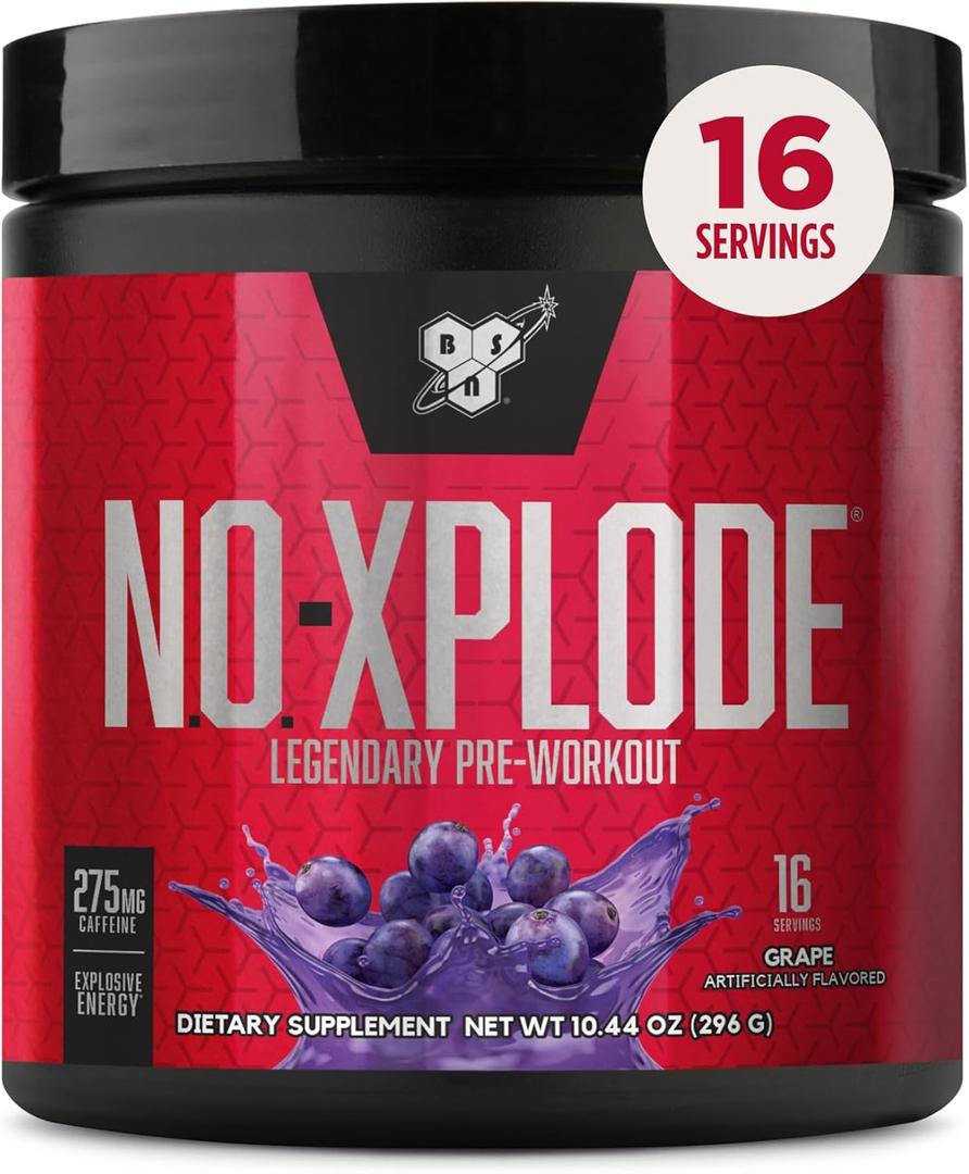 BSN N.O.-XPLODE Pre Workout Powder, Energy Supplement for Men and Women with Creatine and Beta-Alanine, Grape, 16 Servings, 0.65 Pound (Packaging May Vary) (EXP 10/22/27)