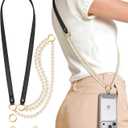 Pcgaga Leather Pearl Phone Lanyard for Cellphone Case, Phone Strap Crossbody for Women's Case, Fashion Durable Skin-Friendly