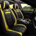 Comfortable Leather Auto Car Seat Covers 5 Seats Full Set Universal Fit (Black & Yellow)