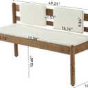 LITTLE TREE Solid Wood Entryway Bench, 49" Dining Bench with Back, Wood Settee Bench with Upholstered Seat, Farmhouse Bedroom Bench for End of Bed, Dining Room, Mudroom, Entryway, White + Walnut Brown