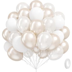 60pcs Double Stuffed Pearl Balloons 12inch, Pearl White Balloons, White Latex Balloon for Wedding Bridal Baby Shower Birthday Party Decorations