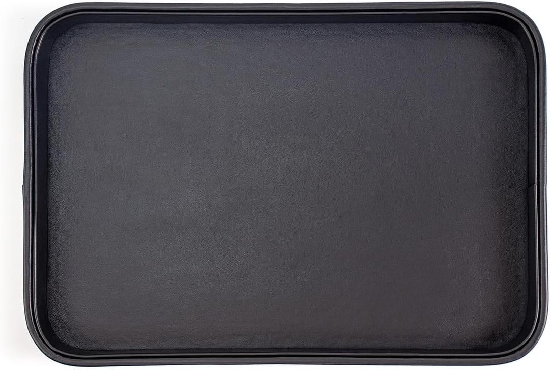 SANQIANWAN Faux Leather Valet Tray for Men Nightstand Bedside Entry Table Tray Catchall Tray for Keys,Wallet,Phone,Watch,Jelwery and Coin Gift for Dad Husband Boyfriend Uncle (Black)