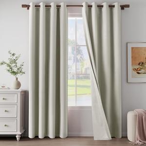 100% Blackout Linen Textured Curtains 84 Inch Length 2 Panels Set for Living Room, Bedroom, Full Blackout Curtains with Grommets Top, Natural Linen, 52" W x 84" L, 2 Panels