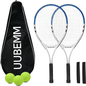 Tennis Racket Set, 2 Player 27 Inch Pre-Strung Racquets, Includes 3 Tennis Balls, 2 Grip Tapes, 1 Carry Bag, Perfect for Adults, Beginners,Student Training, 27 inches with a 105 sq. inch head