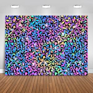 Fitumiw Neon Rainbow Leopard Backdrop 7x5ft Sparkly Paint Splatter Photography Background Party Decorations for Girls Leopard Pattern Banner Photo Booth Props