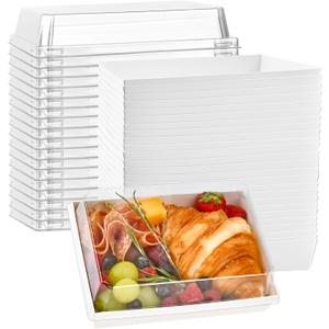 Ocmoiy 7x5 Inch Charcuterie Boxes with Clear Lids, 25 Pack Paper Bakery Boxes with Window, Disposable Take Out Food Containers for Sandwiches, Strawberries, Cookies, Cupcakes (White)