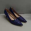 Women's Kitten High Heels 2 Inch Sequin Pointed Toe Leather Pumps Comfortable Slip On Wedding Party Dress Stilettos Shoes, Blue Glitters, US 10