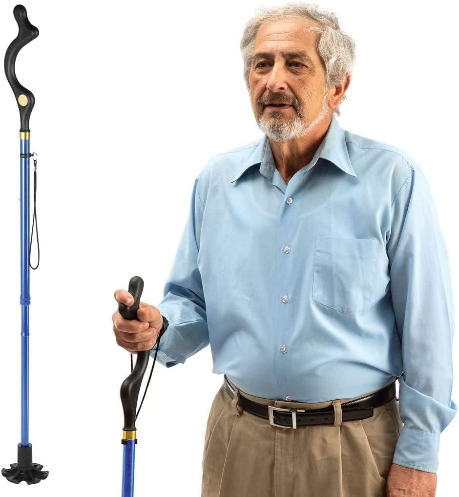Walking Cane for Men and Women - Special Balancing Stick With 10 Adjustable Heights - Self Standing, Folding, Portable, Collapsible, and Comfortable (Blue)