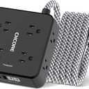 Surge Protector Power Strip - CHCORE 10Ft Braided Extension Cord with 8 Outlets with 4 USB (2 USB C) Charging Ports, Flat Plug Multi Plug Outlet Extender Charging Station for Home Office, ETL, Black