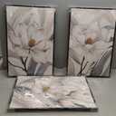 ASDCEUTICALS Framed Canvas Wall Art - Floral Aesthetic Wall Decor Delicate Magnolia Paintings Vibrant White Flowers Pictures Artwork for Living Room Bedroom Office Kitchen 16" X 24" X 3 Panels (Grey)