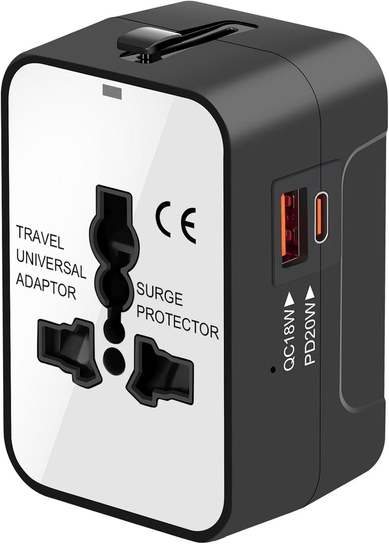 Travel Adapter with PD20W USB-C, Worldwide All in One Universal Travel Adaptor with Dual 3A USB Charging Ports, International Power Plug Adapter Wall AC Charger for USA EU UK AUS Cell Phone Laptop (White)