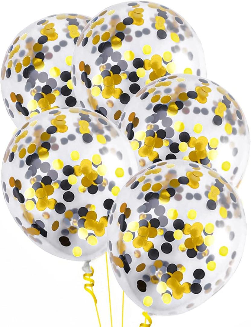Black Gold Confetti Balloons 25 Pcs, 12 Inch Thickened Clear Latex Balloon with Confetti Inside for 2025 Happy New Year Eve Party Decoration Baby Shower Birthday Party Decorations Supplies
