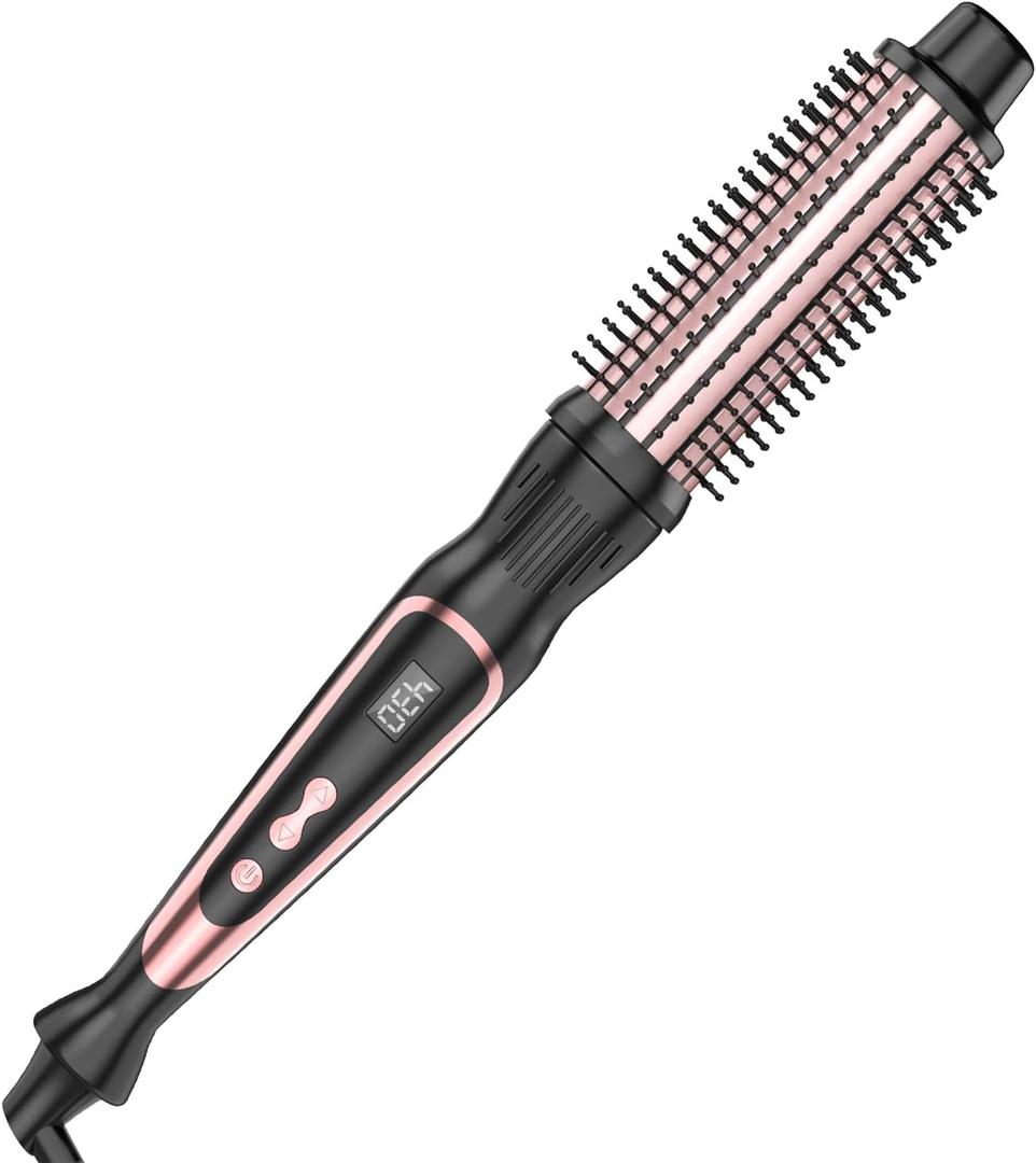 Thermal Brush 1 Inch Curling Iron Volumizing Heated Round Brush Ceramic Tourmaline Heated Hot, Multifunctional Styler Curling Wand (Rose Gold, 1 inch)