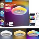 ANGELHALO 18" Smart Ceiling Fan with Light, RGBWW Flush Mount Fandelier with Remote/App Control, Music Sync, Quiet 6-Speed Motor, Low Profile for Bedroom/Kids Room/Home Offices/Small Living Spaces (RGBCW-1500lm)