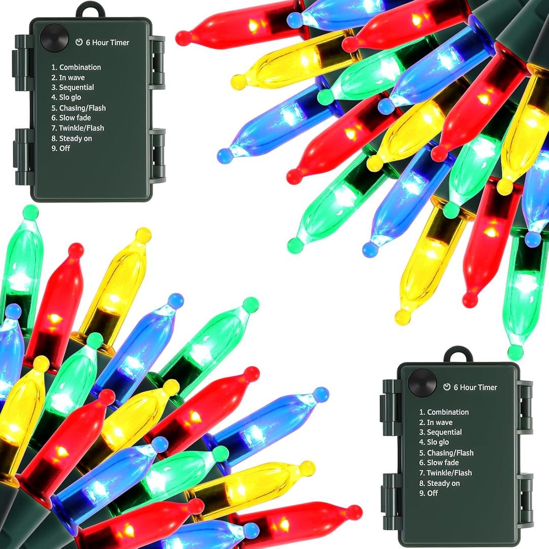 2 Pack Battery Operated Christmas Lights, Total 100LED 32FT Christmas Lights Outdoor, Waterproof Mini String Lights with 8 Modes, Decorations for Indoor Patio Garden Party Decor (Multi-Colored)