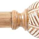 Zeerobee Wood Curtain Rods for Windows 48 to 84, 1 Inch Heavy Duty Drapery Rods with Imitation Wood Grain Leaf Pattern Finials, Indoor/Outdoor Modern Curtain Pole, 32"-86", Brown