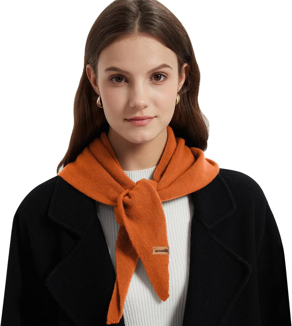 ACUSHLA 100% Merino Wool Triangle Scarf for Women Winter Neck Gaiter Warmer Knit Hooded Scarf Soft Warm Neck Wrap (Orange 213)
